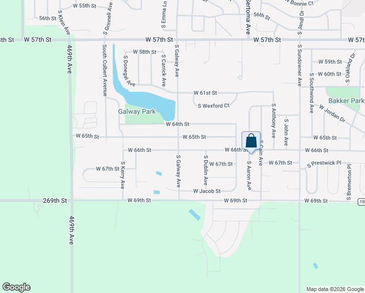 map of restaurants, bars, coffee shops, grocery stores, and more near 7209 West 65th Street in Sioux Falls