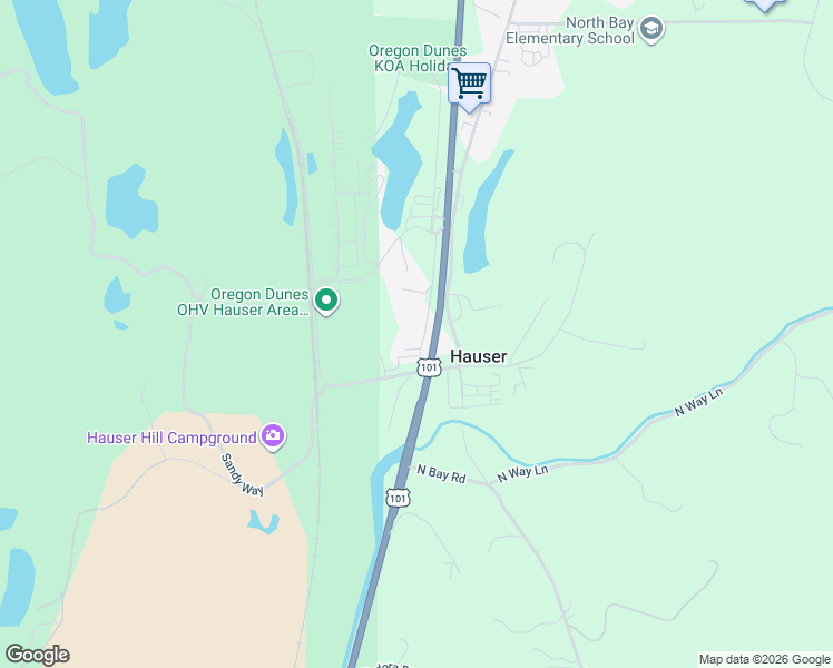 map of restaurants, bars, coffee shops, grocery stores, and more near 68760 Hauser Road in North Bend