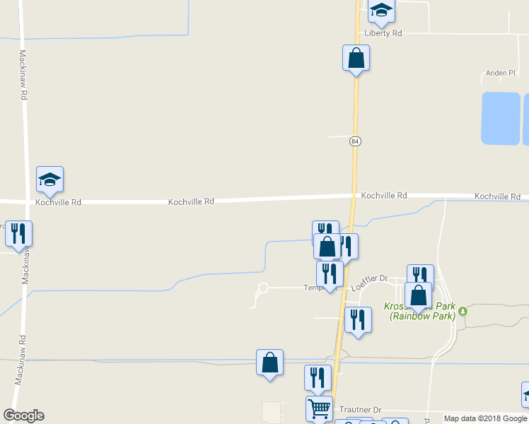 map of restaurants, bars, coffee shops, grocery stores, and more near 3285 Kochville Road in Saginaw