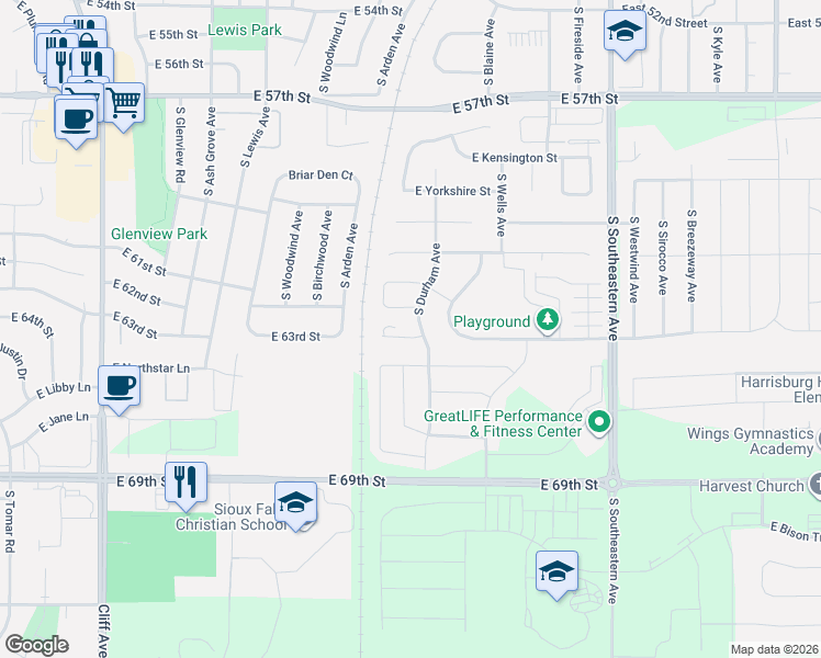 map of restaurants, bars, coffee shops, grocery stores, and more near 5201 South Southeastern Avenue in Harrisburg
