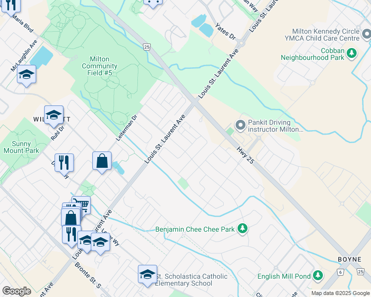 map of restaurants, bars, coffee shops, grocery stores, and more near 1155 Hamman Way in Milton