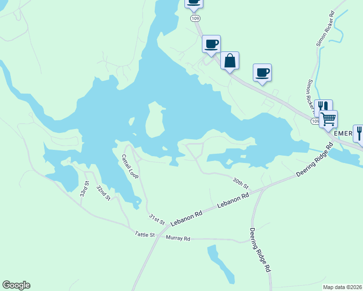 map of restaurants, bars, coffee shops, grocery stores, and more near 62 Old Loop in Shapleigh