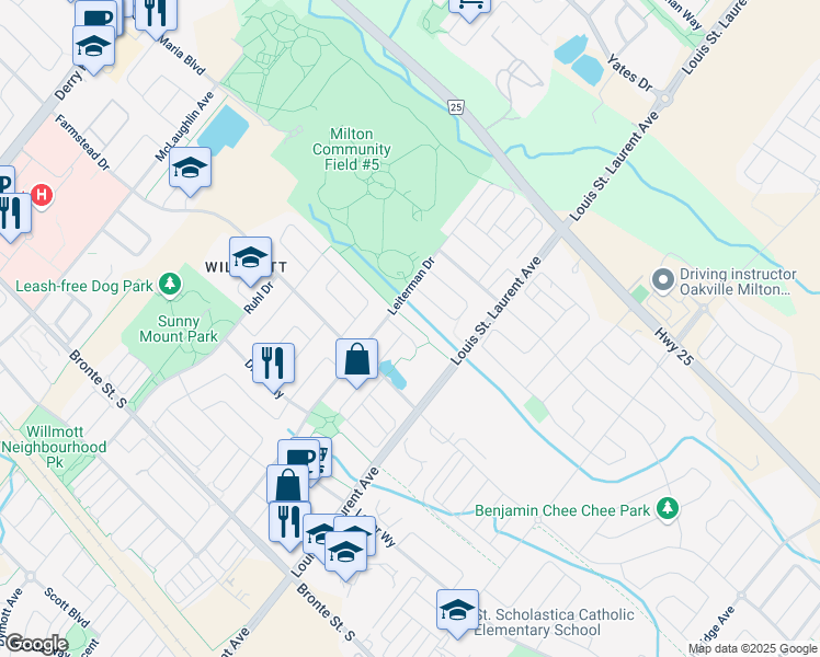 map of restaurants, bars, coffee shops, grocery stores, and more near 1021 Tock Close in Milton