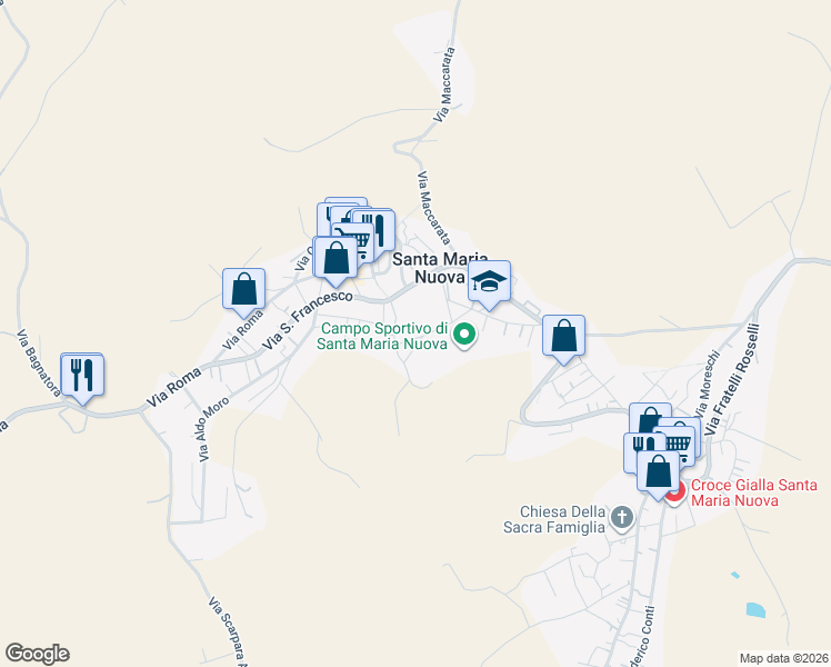 map of restaurants, bars, coffee shops, grocery stores, and more near 28 Via Guglielmo Marconi in Santa Maria Nuova