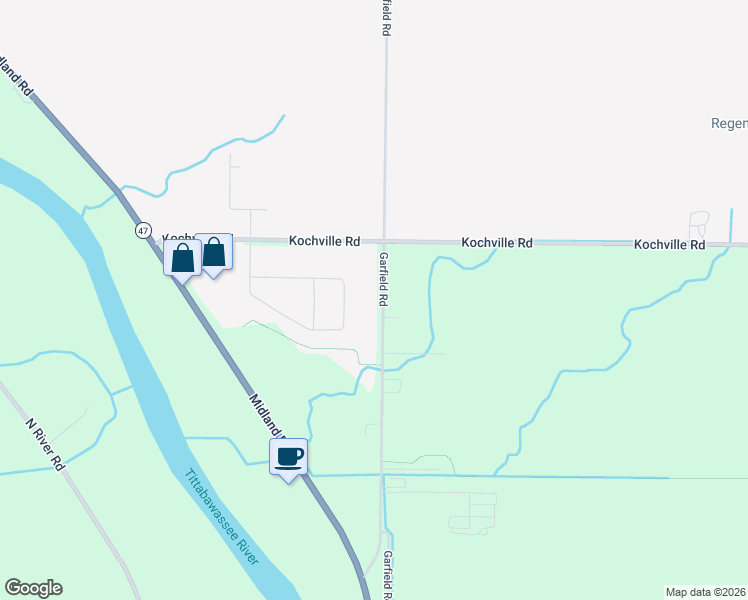 map of restaurants, bars, coffee shops, grocery stores, and more near 5881 Garfield Road in Saginaw