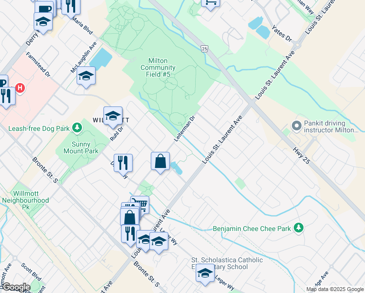 map of restaurants, bars, coffee shops, grocery stores, and more near 1021 Tock Close in Milton