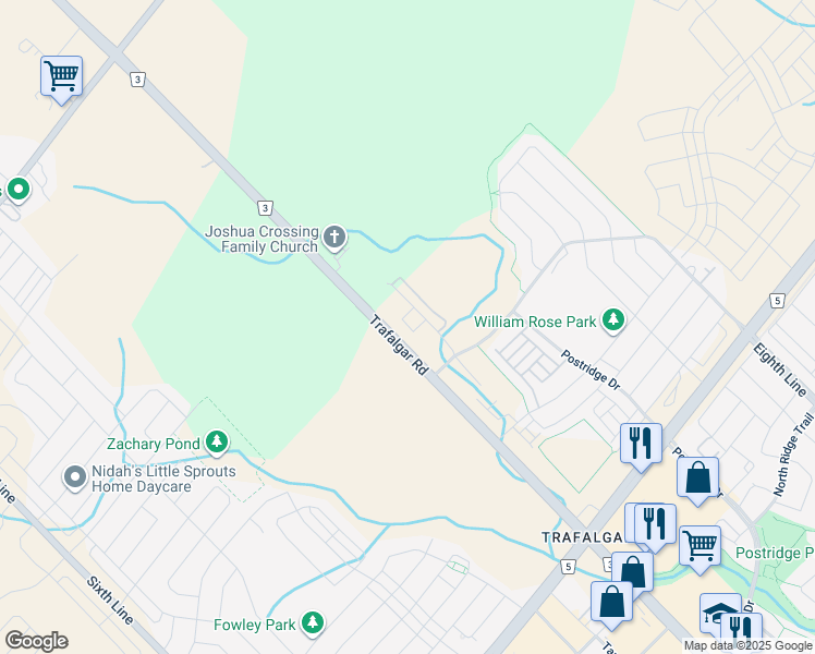 map of restaurants, bars, coffee shops, grocery stores, and more near in Oakville
