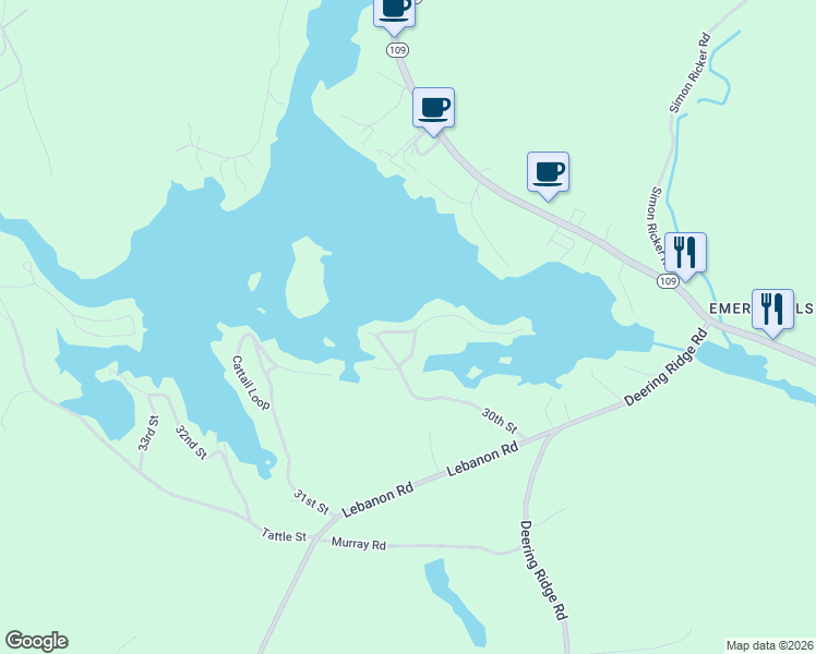 map of restaurants, bars, coffee shops, grocery stores, and more near 62 Old Loop in Shapleigh