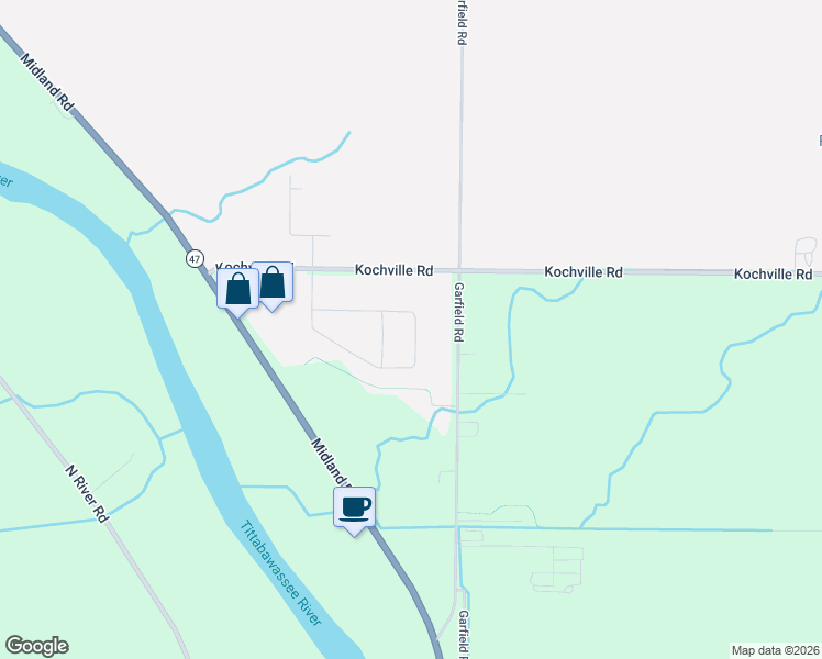 map of restaurants, bars, coffee shops, grocery stores, and more near 5900 Garfield Road in Saginaw