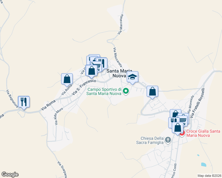 map of restaurants, bars, coffee shops, grocery stores, and more near 28 Via Guglielmo Marconi in Santa Maria Nuova