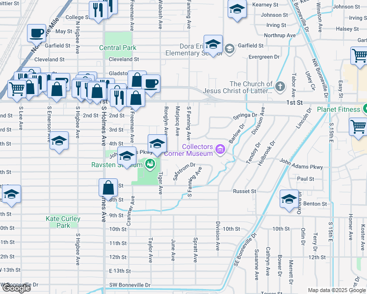map of restaurants, bars, coffee shops, grocery stores, and more near 775 John Adams Parkway in Idaho Falls