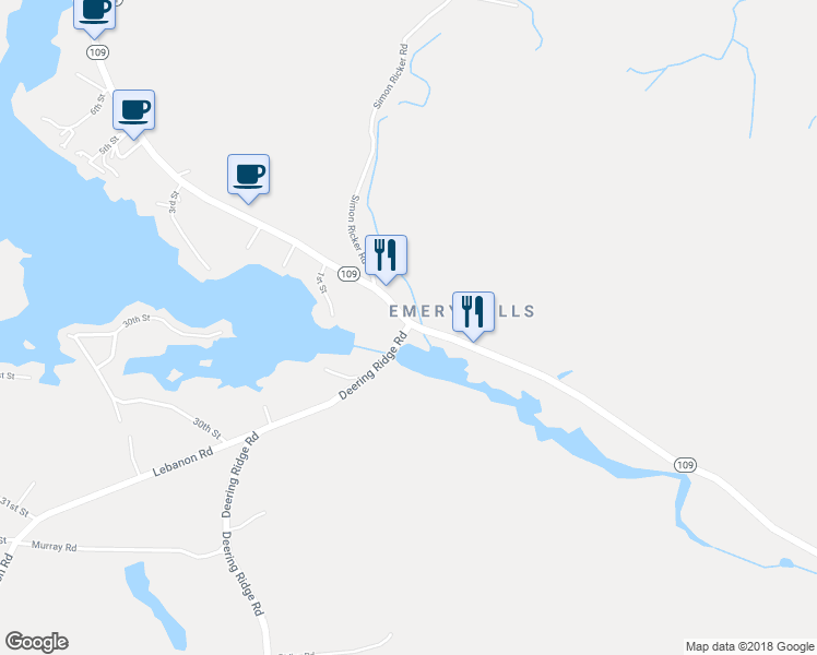 map of restaurants, bars, coffee shops, grocery stores, and more near 201 Emery Mills Road in Shapleigh
