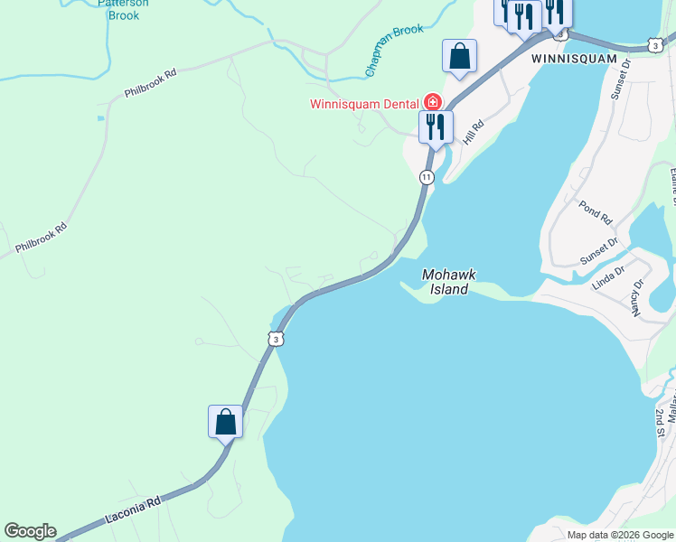 map of restaurants, bars, coffee shops, grocery stores, and more near 844 Laconia Road in Tilton