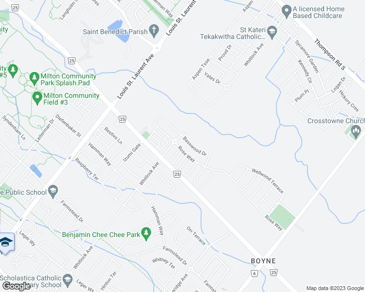 map of restaurants, bars, coffee shops, grocery stores, and more near 1299 Rose Way in Milton