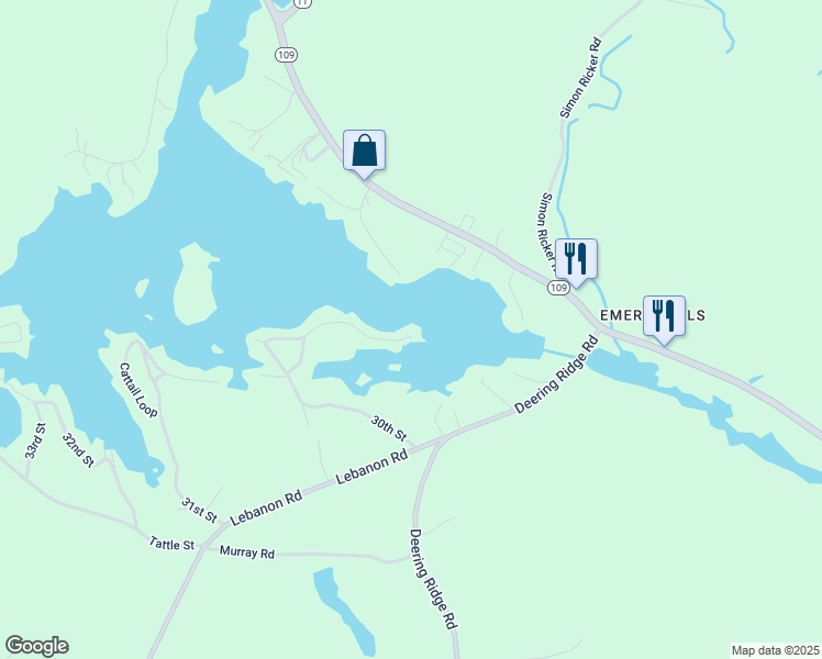 map of restaurants, bars, coffee shops, grocery stores, and more near 184 30th Street in Shapleigh