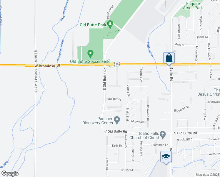 map of restaurants, bars, coffee shops, grocery stores, and more near 3055 Janessa Lane in Idaho Falls
