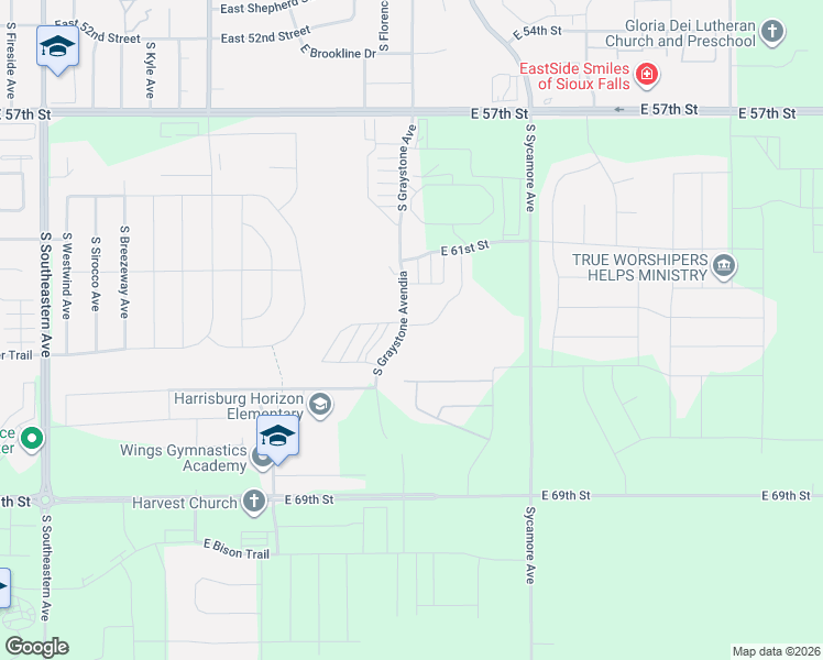 map of restaurants, bars, coffee shops, grocery stores, and more near 5528 Seville Place in Sioux Falls