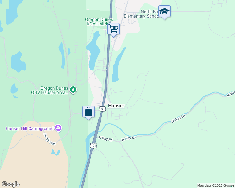 map of restaurants, bars, coffee shops, grocery stores, and more near 68841 Wildwood Road in North Bend