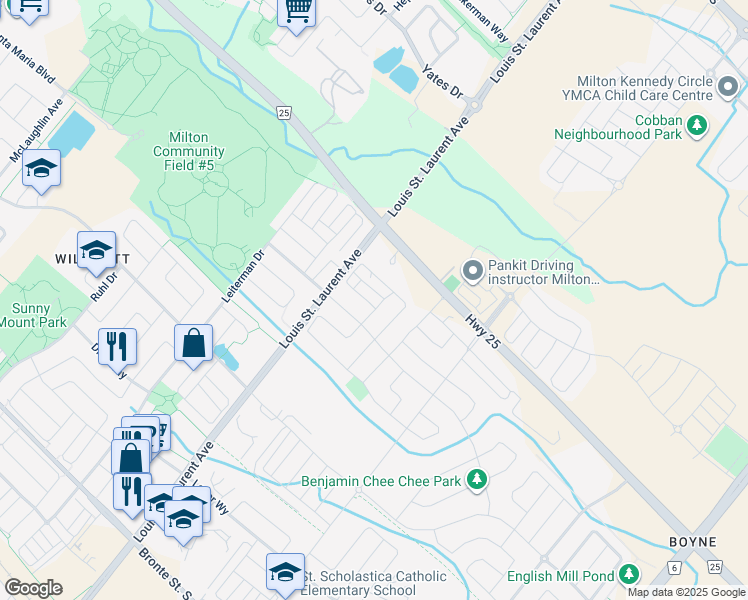map of restaurants, bars, coffee shops, grocery stores, and more near 1158 Restivo Lane in Milton