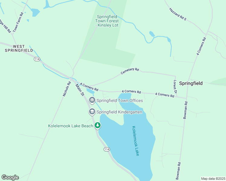 map of restaurants, bars, coffee shops, grocery stores, and more near 231 4 Corners Road in Springfield
