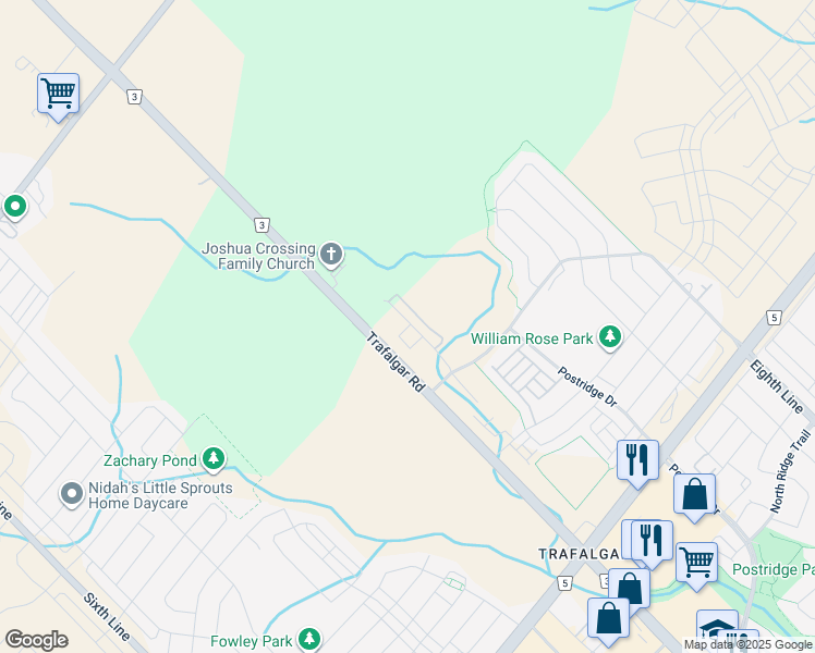 map of restaurants, bars, coffee shops, grocery stores, and more near in Oakville