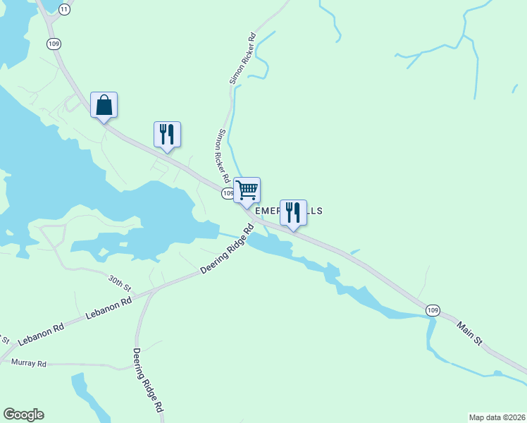 map of restaurants, bars, coffee shops, grocery stores, and more near 201 Emery Mills Road in Shapleigh