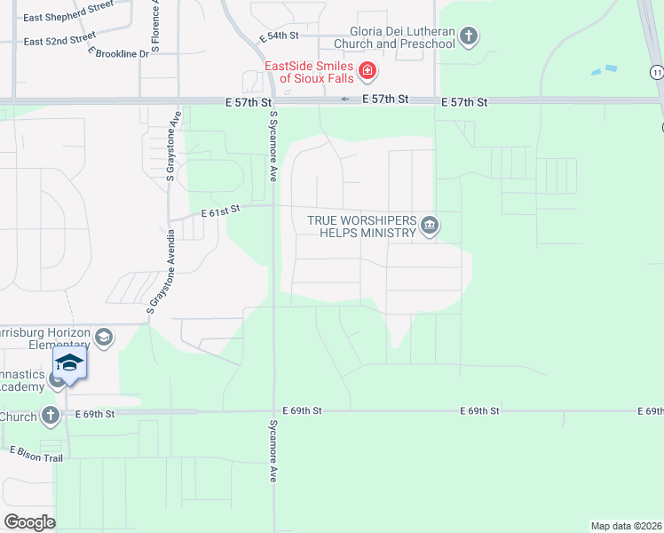 map of restaurants, bars, coffee shops, grocery stores, and more near South Woodlily Avenue in Sioux Falls