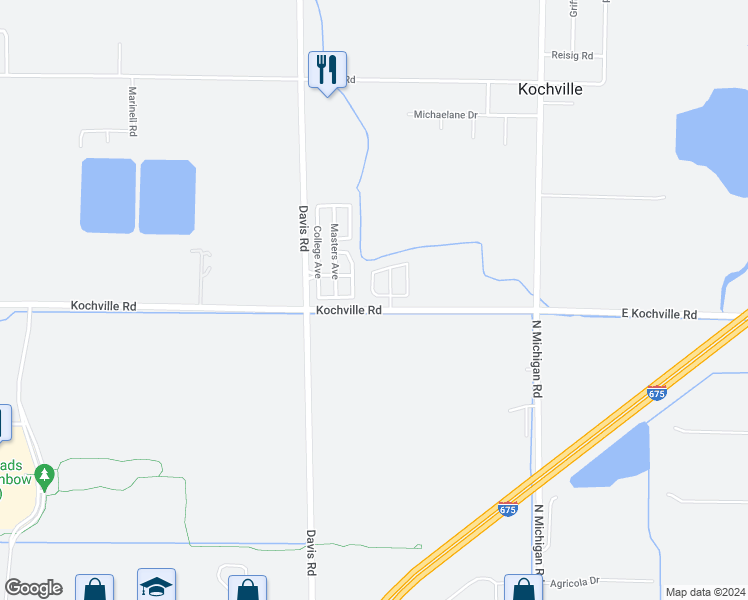 map of restaurants, bars, coffee shops, grocery stores, and more near 1870 Kochville Road in Saginaw