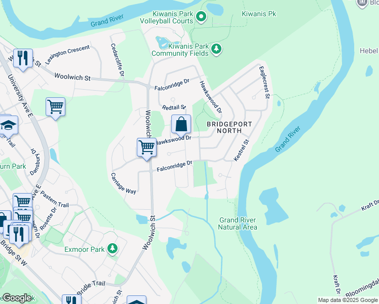 map of restaurants, bars, coffee shops, grocery stores, and more near in Kitchener