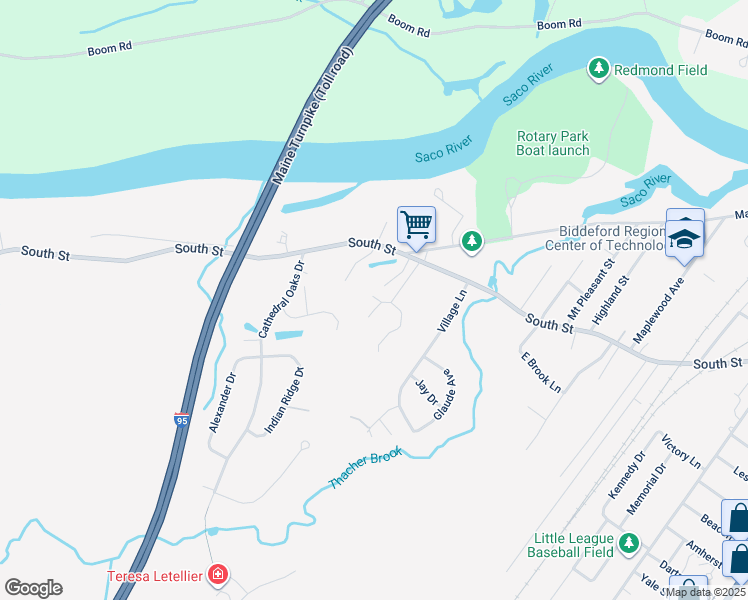 map of restaurants, bars, coffee shops, grocery stores, and more near 17 Deer Run Drive in Biddeford