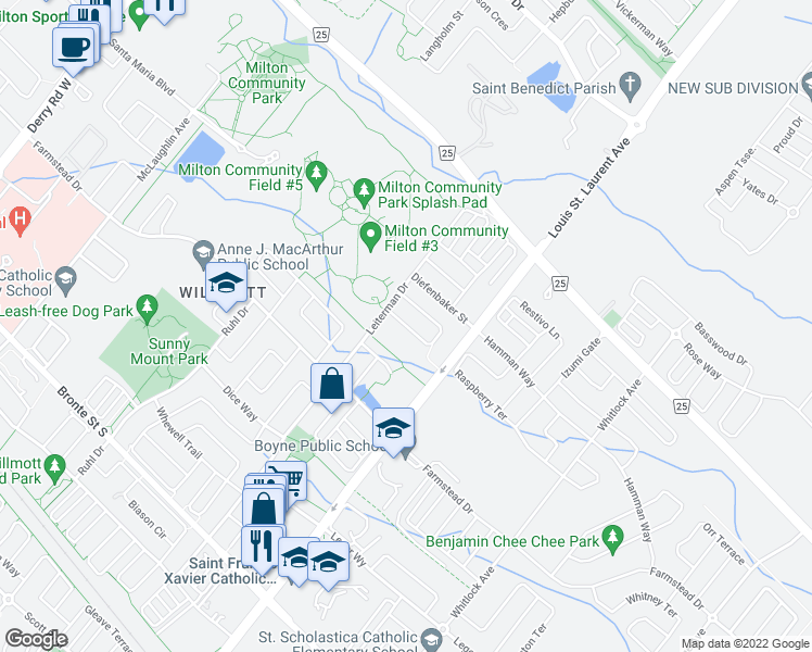 map of restaurants, bars, coffee shops, grocery stores, and more near Solomon Court in Milton
