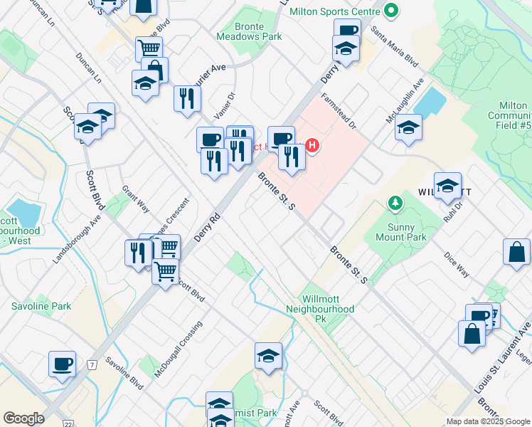 map of restaurants, bars, coffee shops, grocery stores, and more near 8 Munch Place in Milton