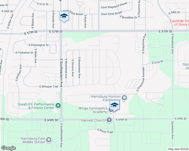map of restaurants, bars, coffee shops, grocery stores, and more near East Tree Top Street in Sioux Falls