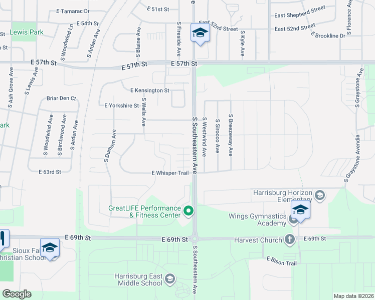 map of restaurants, bars, coffee shops, grocery stores, and more near 2921 East Tranquility Place in Sioux Falls