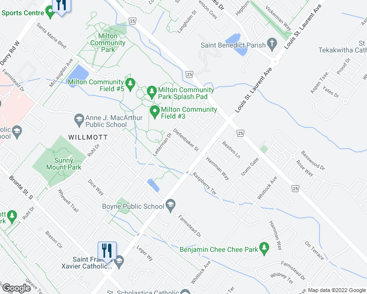 map of restaurants, bars, coffee shops, grocery stores, and more near in Milton