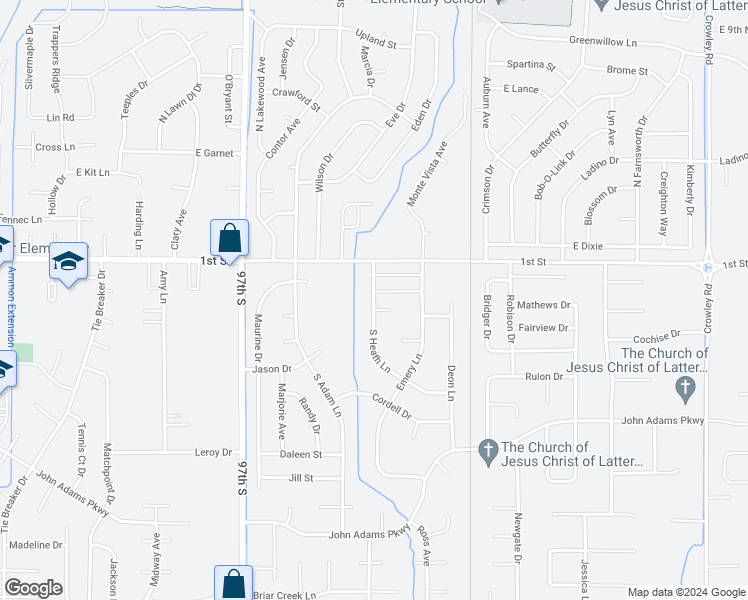 map of restaurants, bars, coffee shops, grocery stores, and more near 181 South Heath Lane in Idaho Falls