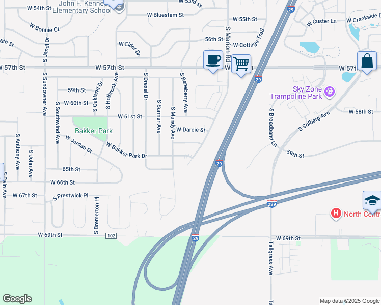 map of restaurants, bars, coffee shops, grocery stores, and more near 5501 West Rebecca Street in Sioux Falls