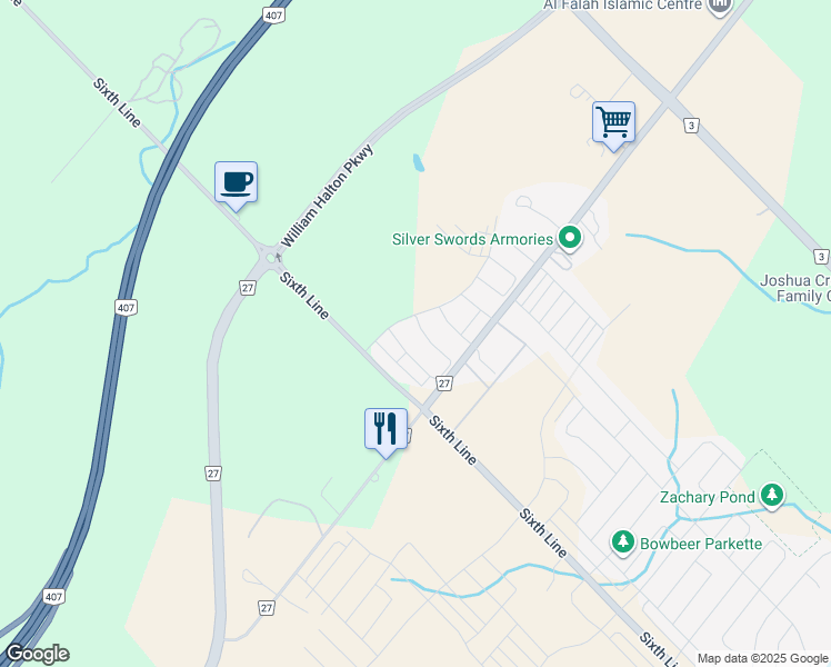 map of restaurants, bars, coffee shops, grocery stores, and more near 4169 Hillsborough Crescent in Oakville