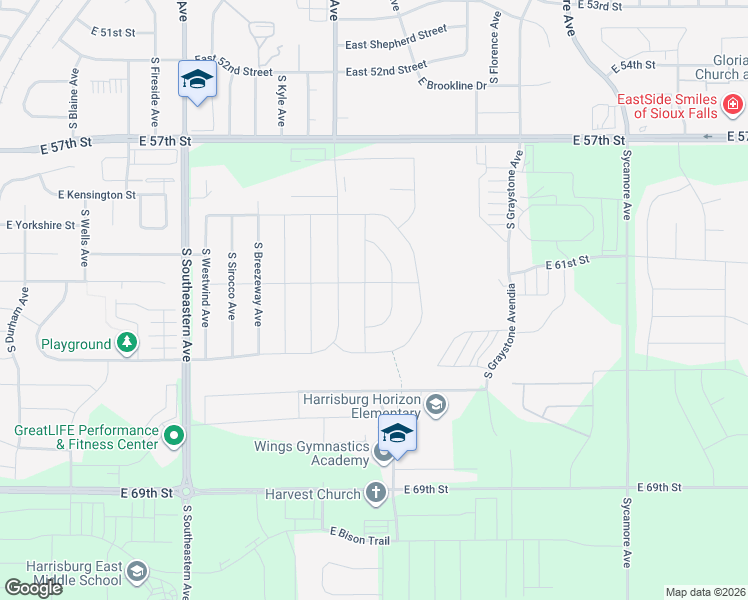 map of restaurants, bars, coffee shops, grocery stores, and more near 5405 South Woodsedge Trail in Sioux Falls