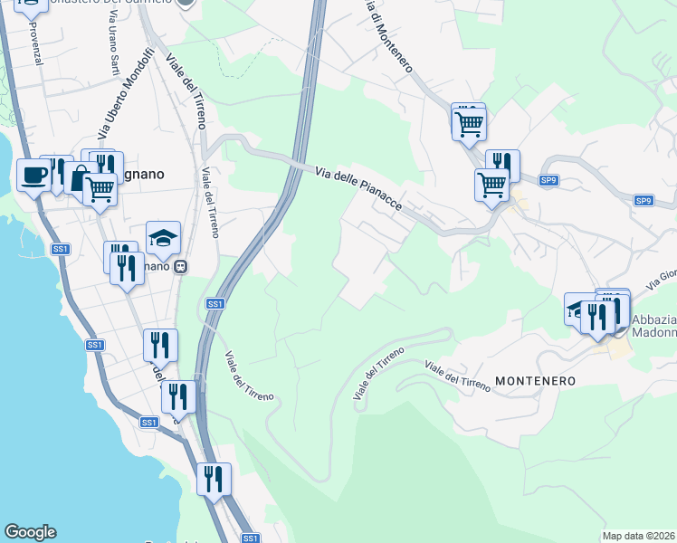 map of restaurants, bars, coffee shops, grocery stores, and more near 219 Via dei Salici in Livorno