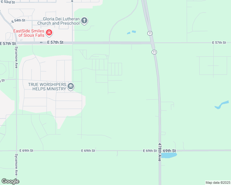 map of restaurants, bars, coffee shops, grocery stores, and more near South Loop Place in Sioux Falls