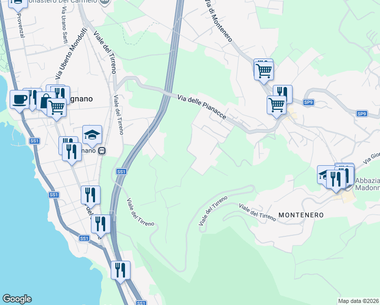 map of restaurants, bars, coffee shops, grocery stores, and more near 219 Via dei Salici in Livorno