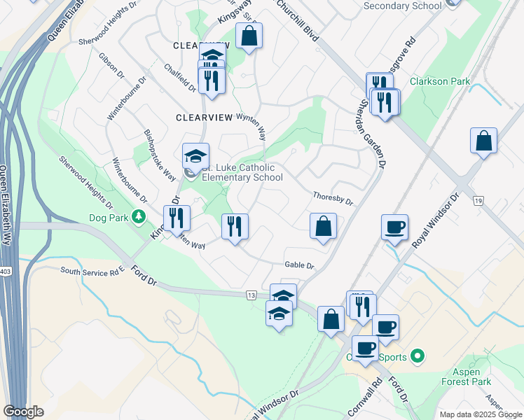 map of restaurants, bars, coffee shops, grocery stores, and more near 1162 Lambton Drive in Oakville