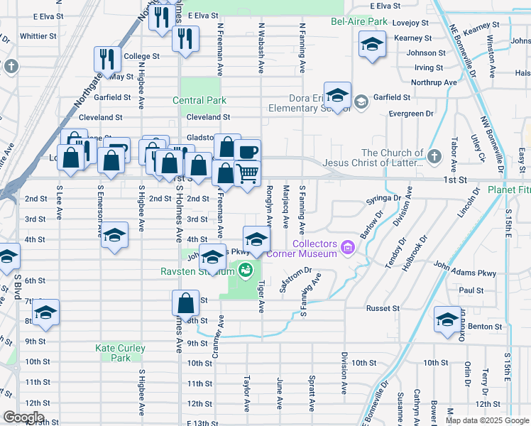 map of restaurants, bars, coffee shops, grocery stores, and more near 280 Ronglyn Avenue in Idaho Falls