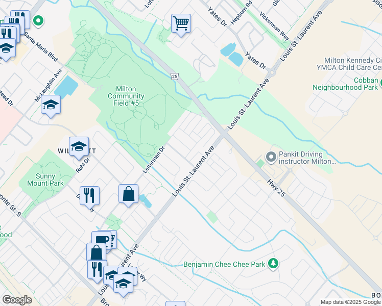 map of restaurants, bars, coffee shops, grocery stores, and more near 1069 Nadalin Heights in Milton