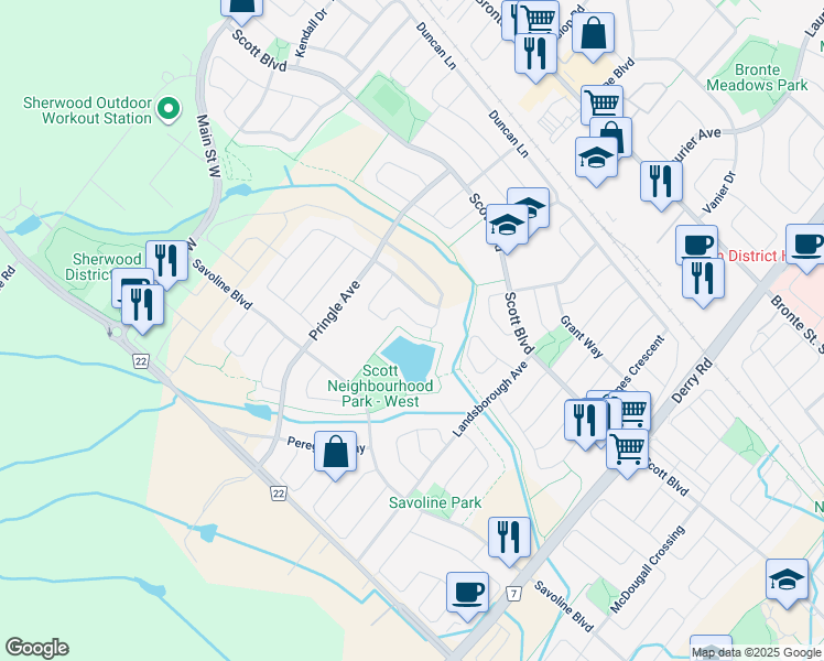 map of restaurants, bars, coffee shops, grocery stores, and more near 419 Wettlaufer Terrace in Milton