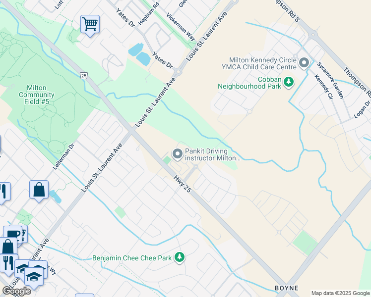 map of restaurants, bars, coffee shops, grocery stores, and more near 1230 Sweetfern Crescent in Milton