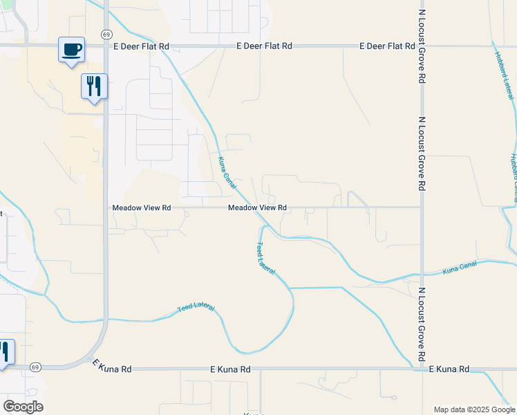 map of restaurants, bars, coffee shops, grocery stores, and more near Meadow View Rd in Kuna