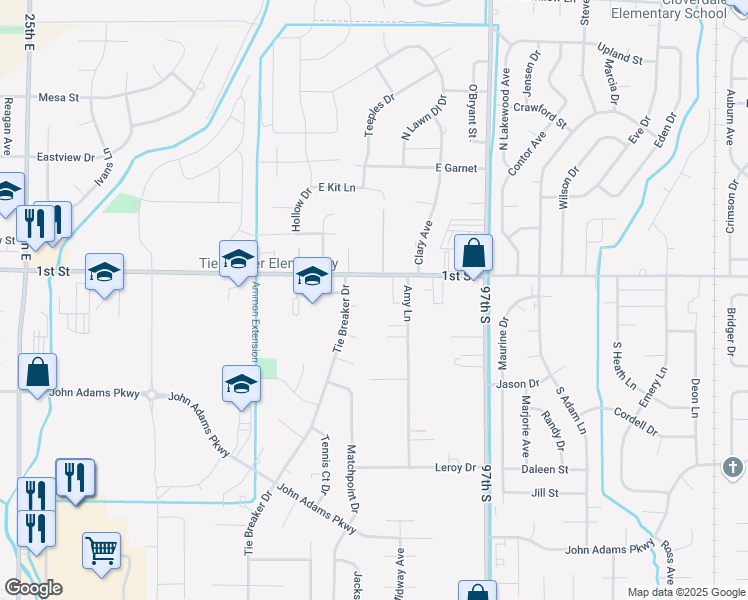 map of restaurants, bars, coffee shops, grocery stores, and more near 3278 1st Street in Idaho Falls