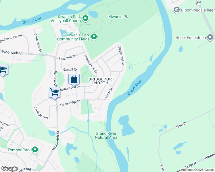 map of restaurants, bars, coffee shops, grocery stores, and more near 169 Falconridge Drive in Kitchener